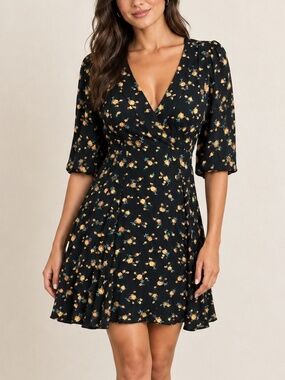 ByTiMo Barneys NY Women's Sz XS Black Floral Dress Romantic Bohemian  Botanical